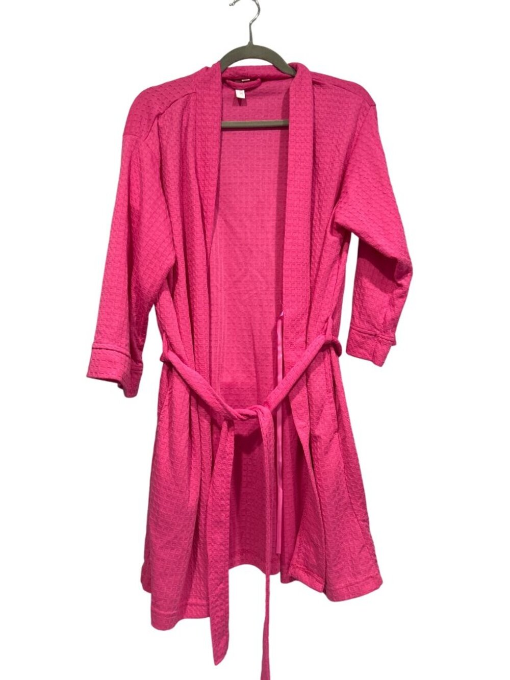 Joyspun Robe Women's L Pink Textured Waffle Knit Belted Long Sleeve Bathrobe